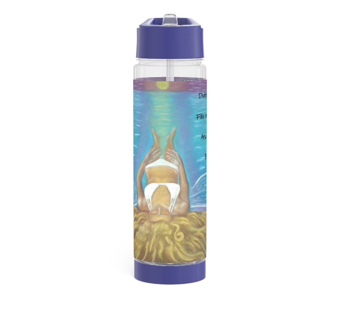 Water bottle with longtide painting and light codes